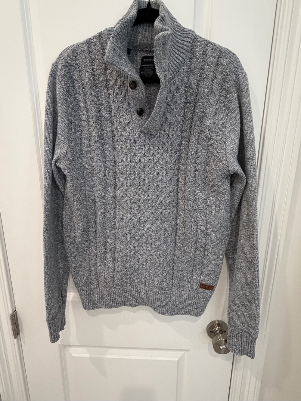 Buffalo David Bitton Men Gray Cable Knit Turtleneck Sweater